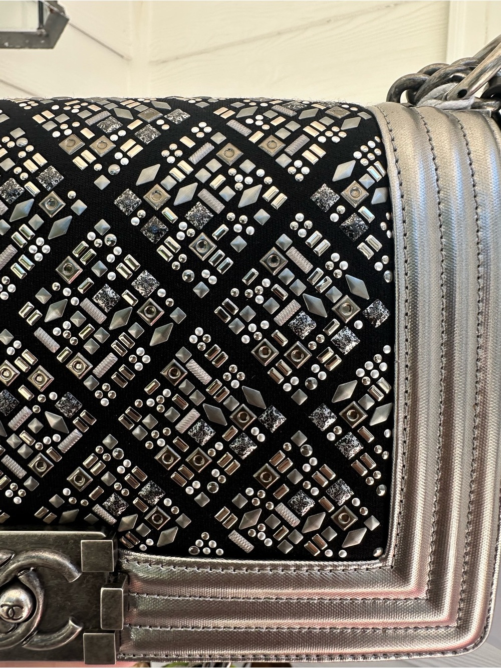 Chanel Silver Embellished Boy Flap Bag - Picture 11 of 12